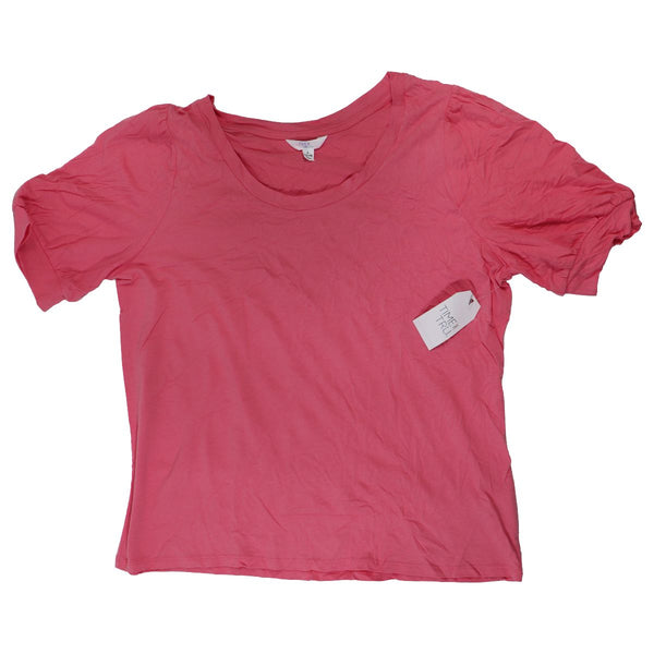 Time and Tru Women's Puff Sleeve Top - Size Large - Coral Rose