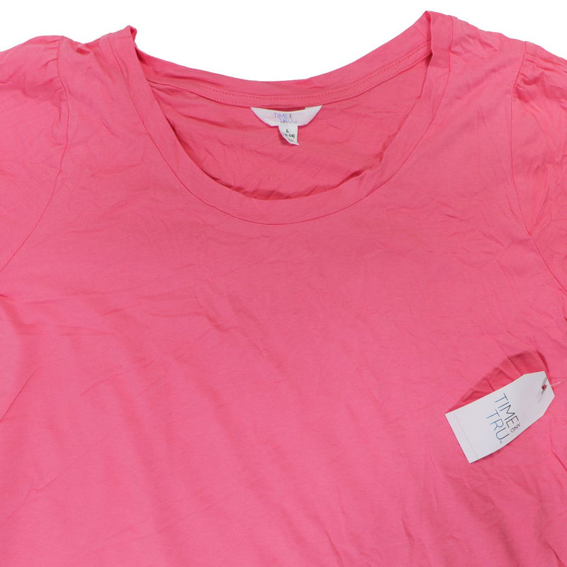 Time and Tru Women's Puff Sleeve Top - Size Large - Coral Rose
