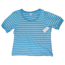 Time and Tru Women's Puff Sleeve Top - Size Large - Aqua Springs / White Stripe