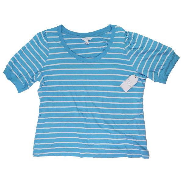 Time and Tru Women's Puff Sleeve Top - Size Large - Aqua Springs / White Stripe