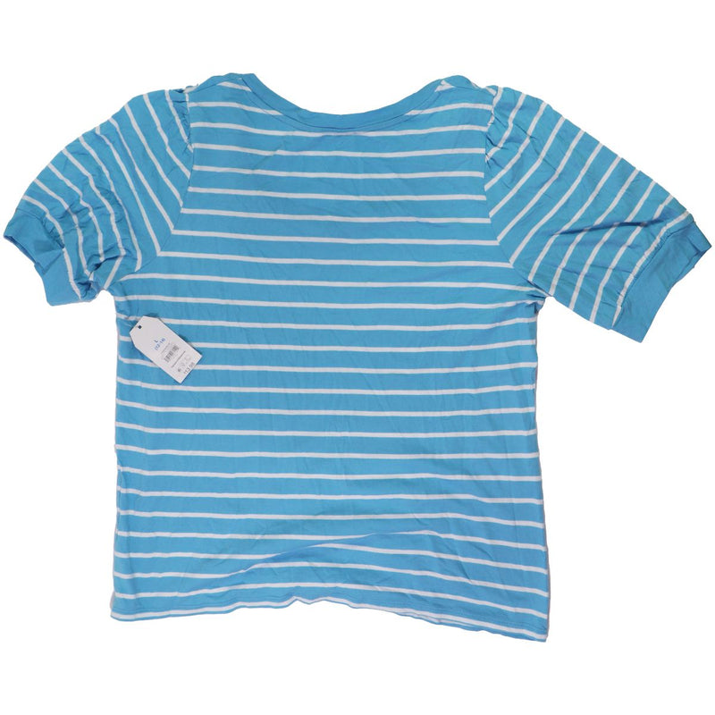 Time and Tru Women's Puff Sleeve Top - Size Large - Aqua Springs / White Stripe