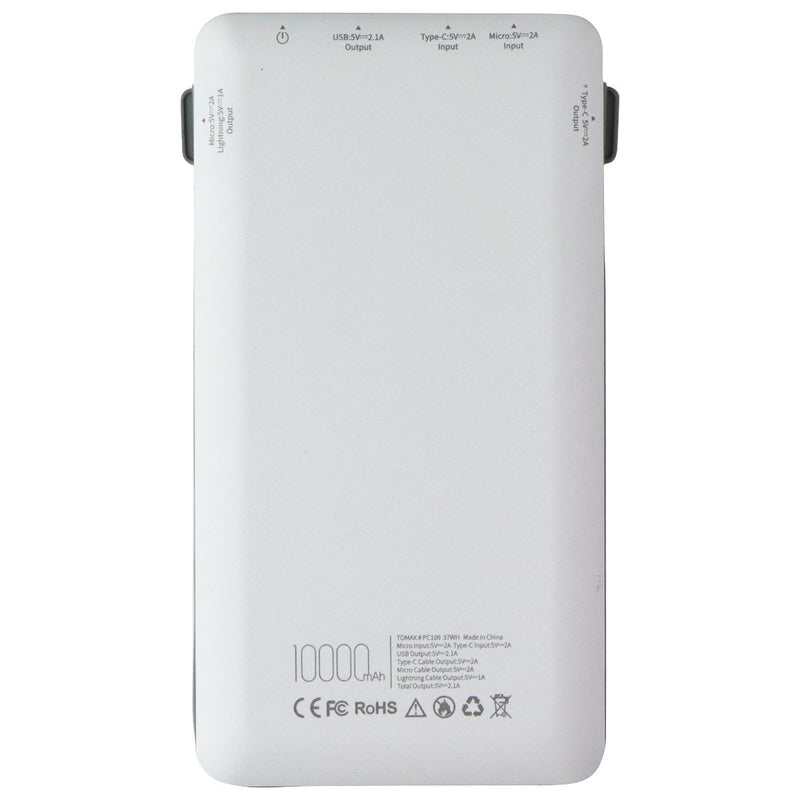 Tomax 10000mAh USB-C/Micro/Lighting 8-Pin/USB-A Power Bank - White (Customized)