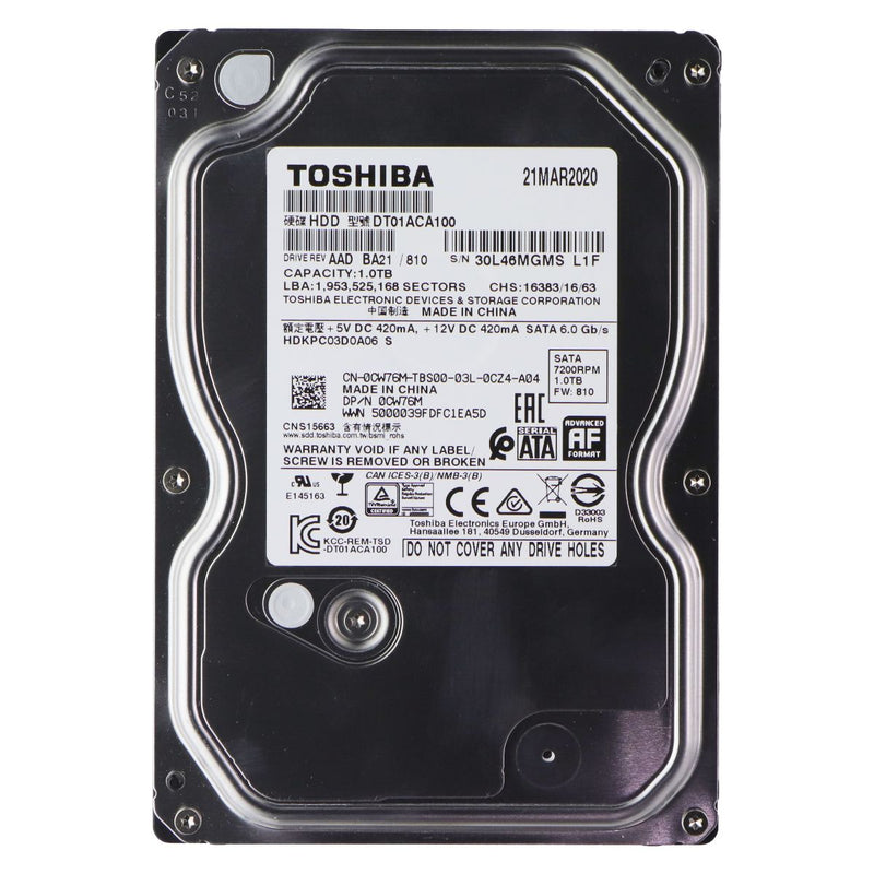 TOSHIBA (1TB) DT01ACA100 Internal Hard Drive HDD - SATA 6.0 GB/s (HDKPC03D0A06)