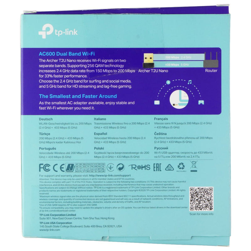 TP-Link AC600 Archer T2U Nano Wireless USB-A 2.0 Adapter