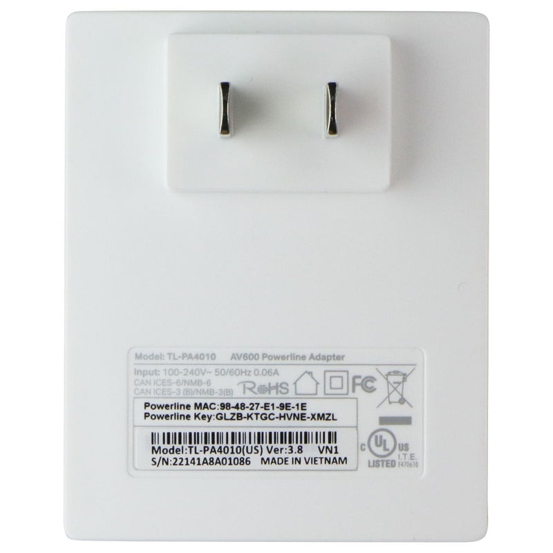 TP-LINK AV600 Powerline Ethernet Adapter Starter Kit - White (TL-PA4010 KIT)