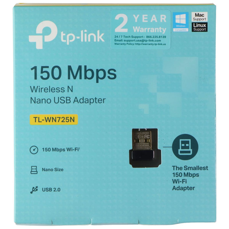 TP-LINK Wireless N150 Network USB Wi-Fi Nano Size Adapter - 2.4GHz (TL-WN725N)