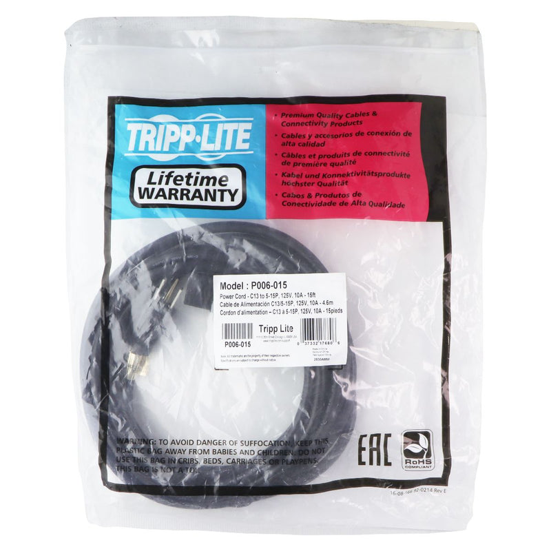 Tripp Lite Power Cord 10A (NEMA 5-15P to IEC-320-C13) - Black / 15ft (P006-015)