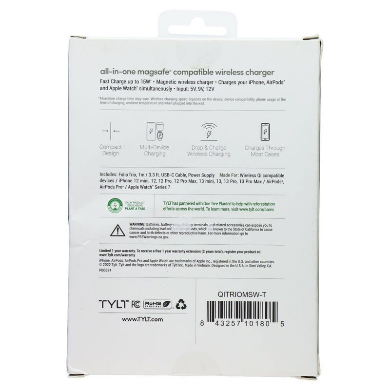 TYLT Folio Trio 3-in-1 Wireless Charger Pad with MagSafe - White (QITRIOMSW-T)