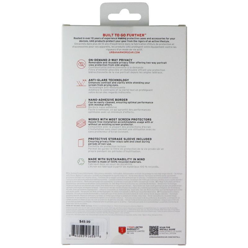 UAG Removable Privacy Screen for Apple iPhone 16 Plus/ 15  Plus