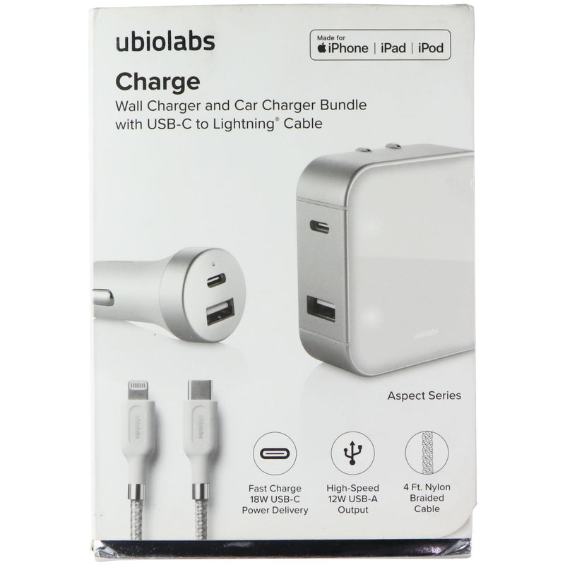 Ubiolabs Dual Port Wall & Car Charger w/ USB-C to Lightning 8-Pin Cable - White