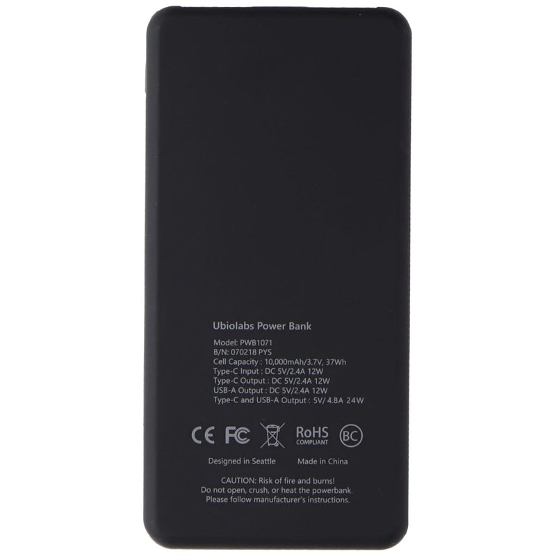 Ubiolabs (10,000mAh) USB and USB-C Portable Power Bank - Black (PWB1071)