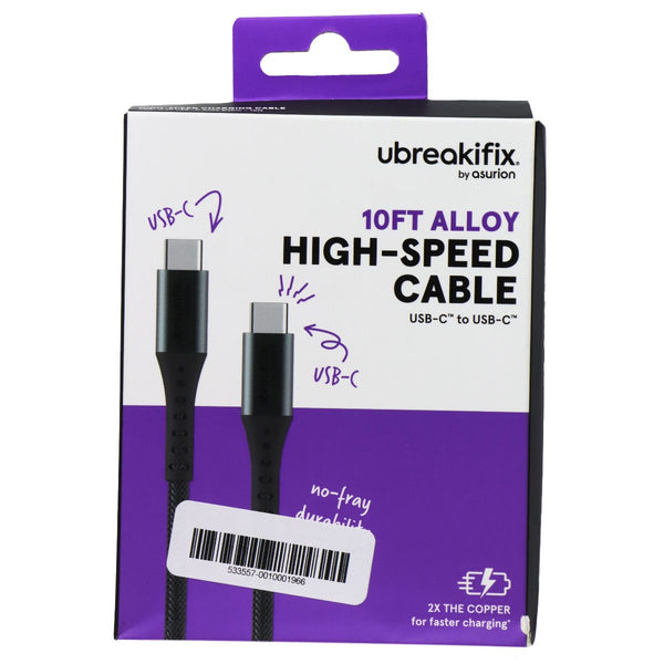 UBREAKIFIX (10FT) High Speed USB-C to USB-C Alloy Cable - Black