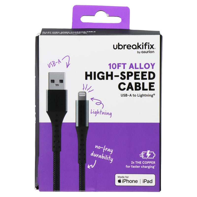 UBREAKIFIX 10FT Alloy High Speed USB-A to Lightning 8-Pin Cable - Steel Gray