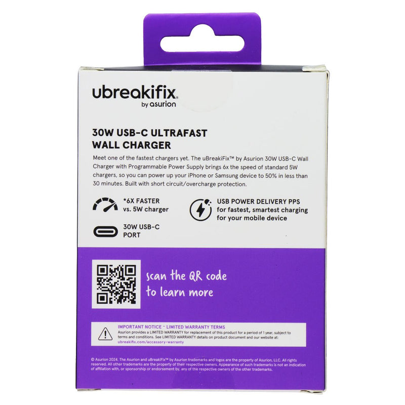UBREAKIFIX (30W) USB-C Ultrafast Wall Charger - White