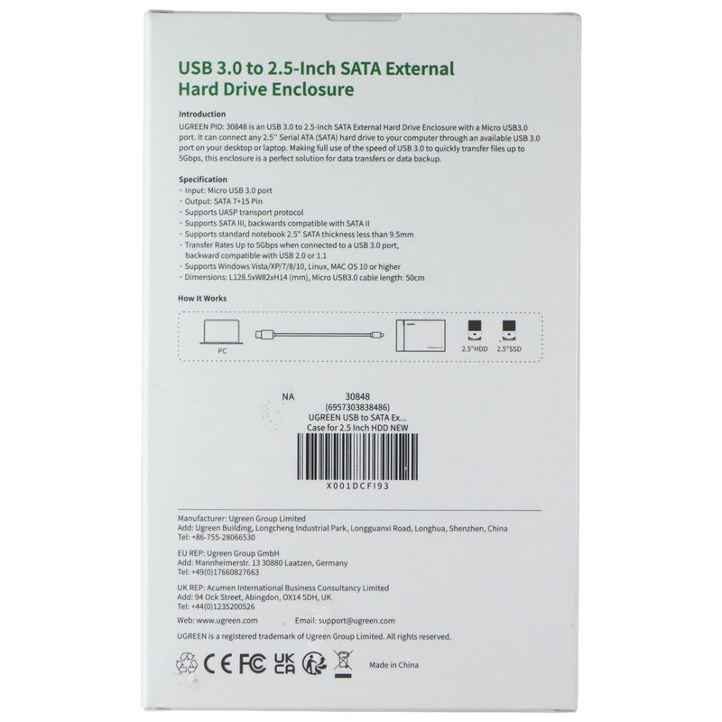 UGREEN USB 3.0 to 2.5-inch SATA External Hard Drive Enclosure