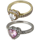 Set of 2 Heart-Shaped Rings - Size 8 / Silver & Pink - Size 5.5 / Gold & Silver