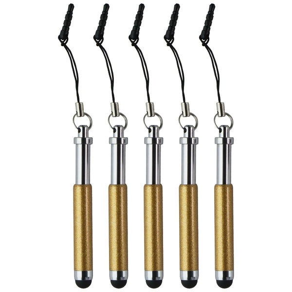 Mini Keychain Stylus Pens for Touchscreen Devices - Gold Glitter - 5 Pack