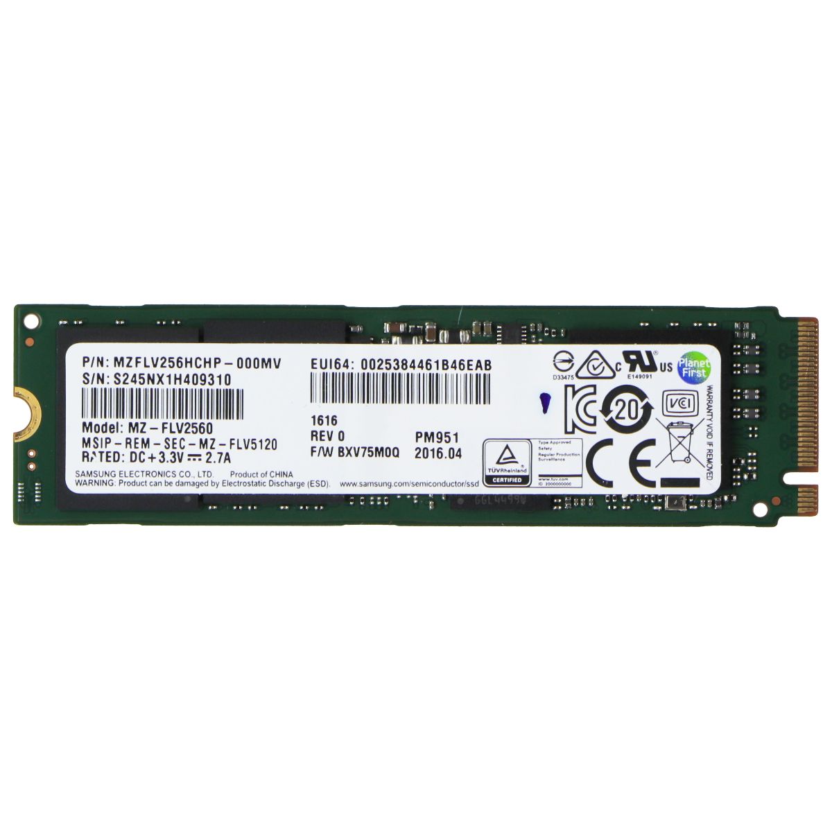 Samsung M.2 PCIe NVMe SSD + USB3.2エンクロージ Samsung M.2 NVMe 256GB SSD Internal Storage - (MVZFLV256HCHP / MZ-FLV2