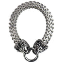 Antique-Finish Double Lion Head Link Bracelet in Stainless Steel - 9.0-inch