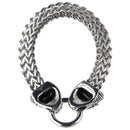 Antique-Finish Double Lion Head Link Bracelet in Stainless Steel - 9.0-inch