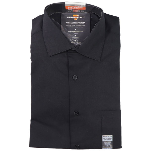 Van Heusen Stain Shield Regular Fit Button Down Shirt with Collar - Black (M)