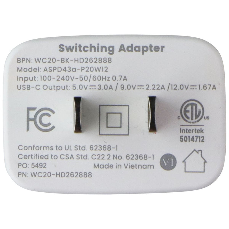 Ventev 20W Single Port USB-C Ultra Fast Wall Charger - White