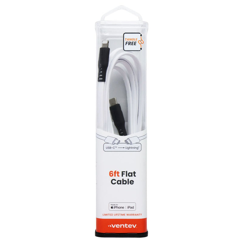 Ventev 6 Foot USB-C to Lightning 8-Pin Tangle Free Flat Cable - White