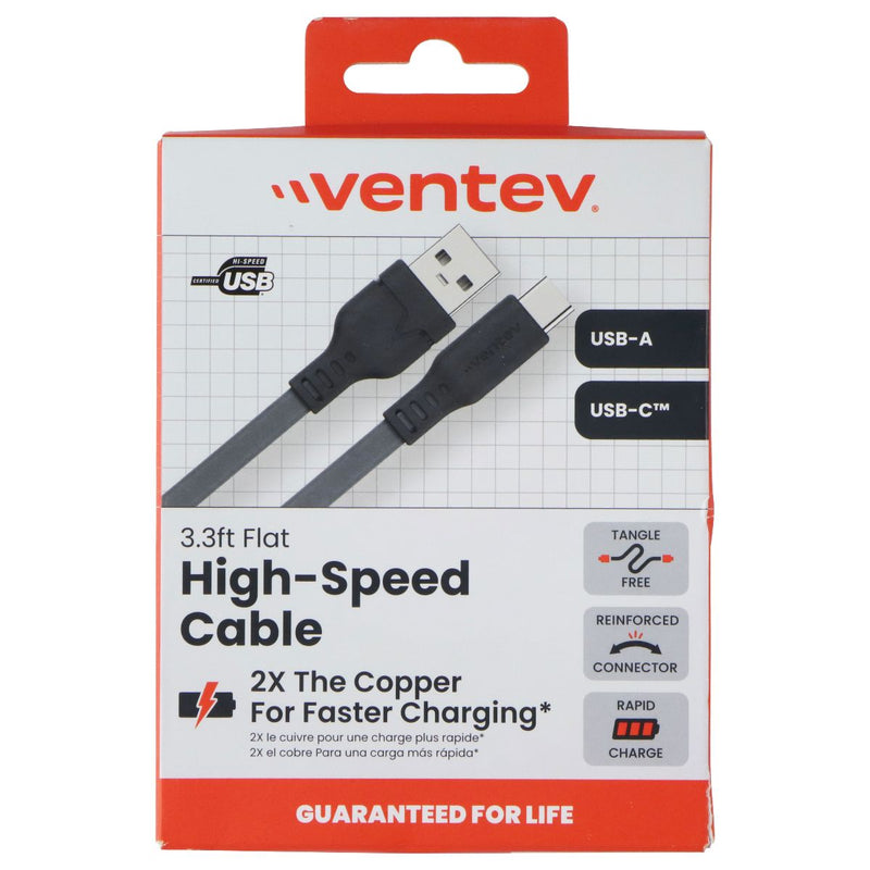 Ventev 3.3 Foot USB-A to USB-C High Speed Flat Cable - Gray