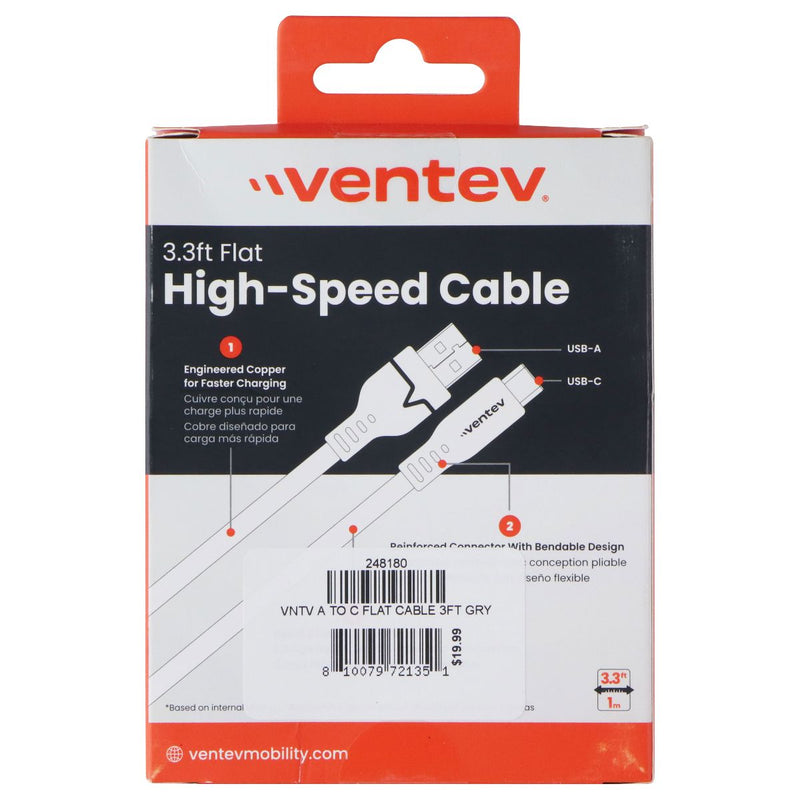 Ventev 3.3 Foot USB-A to USB-C High Speed Flat Cable - Gray