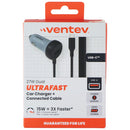 Ventev (27W) Dual Ultra Fast USB-A Car Charger with USB-C Connected Cable - Gray