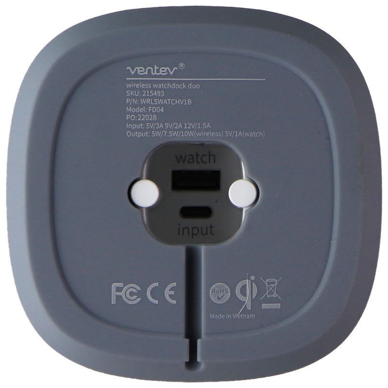 Ventev Wireless 10W Qi Fast Charger Watchdock Duo - White/Gray