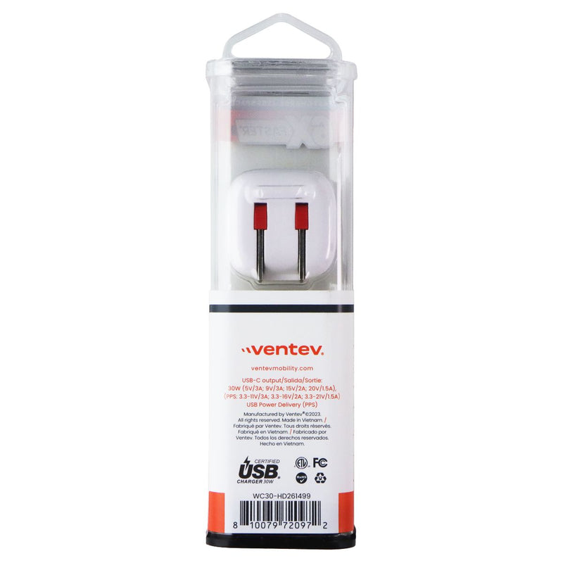 Ventev 30W USB-C GaN Ultrafast Mini Wall Charger - White
