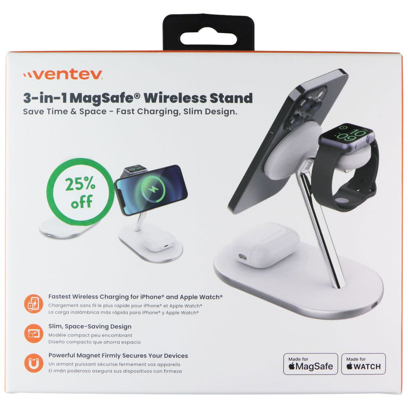 Ventev 15W Mfi Certified 3-in-1 MagSafe Wireless Stand - White (MSSTAND3-261504)