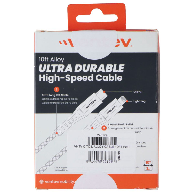 Ventev 10 Foot Alloy USB-C to Lightning 8-Pin Ultra Durable Cable - White