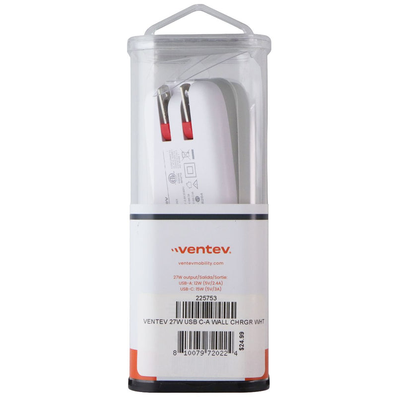 Ventev 27W USB-A/USB-C Dual Port Wall Charger - Gray