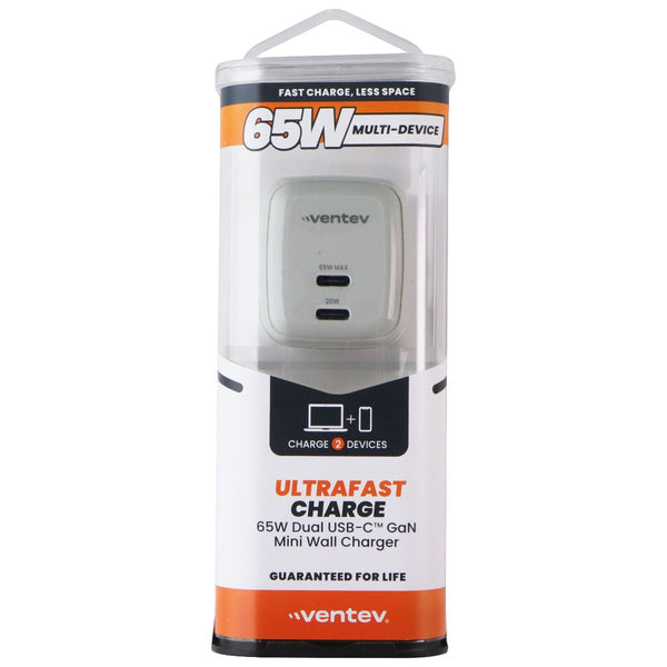 Ventev 65W Dual USB-C GaN Ultrafast Charge Mini Wall Charger - Gray