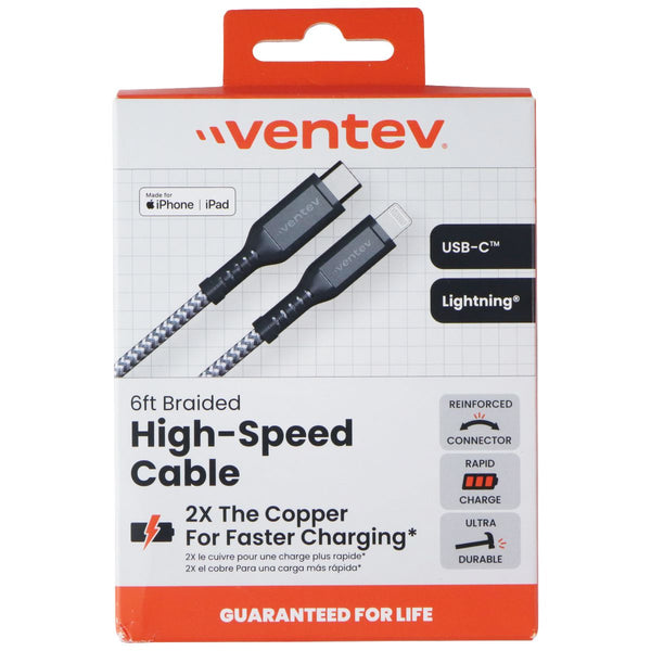 Ventev (6-Foot) USB-C to 8-Pin Braided High-Speed Cable - Black/Gray