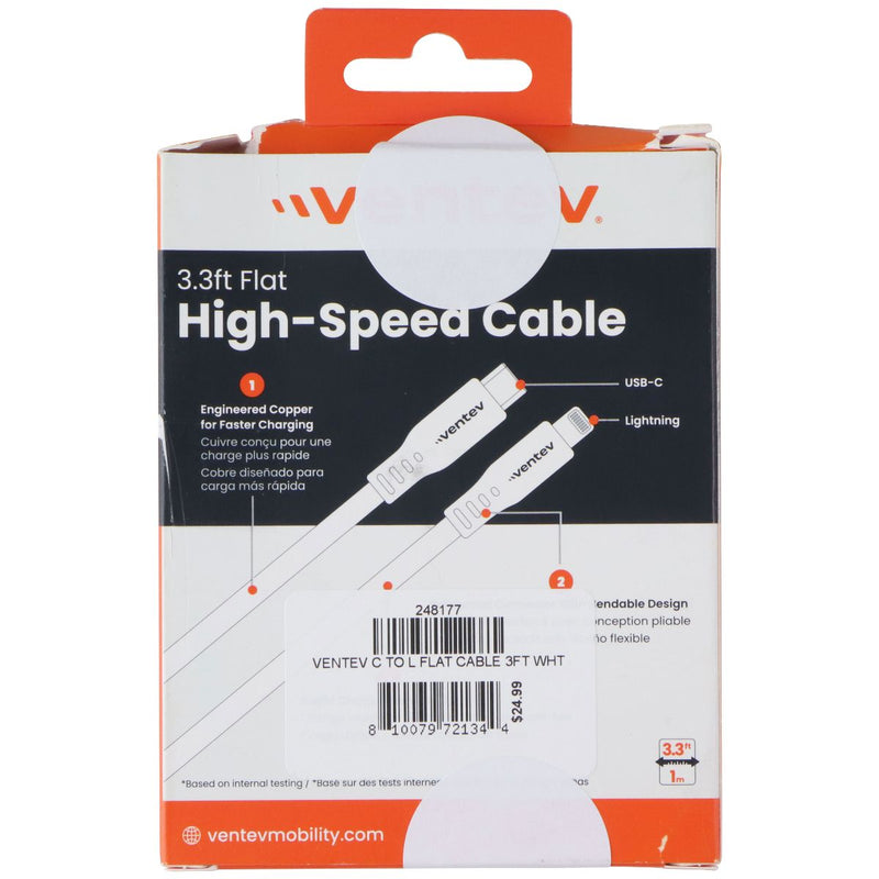 VENTEV 3.3 Foot USB-C to Lightning (8-Pin) High Speed Flat Cable - White