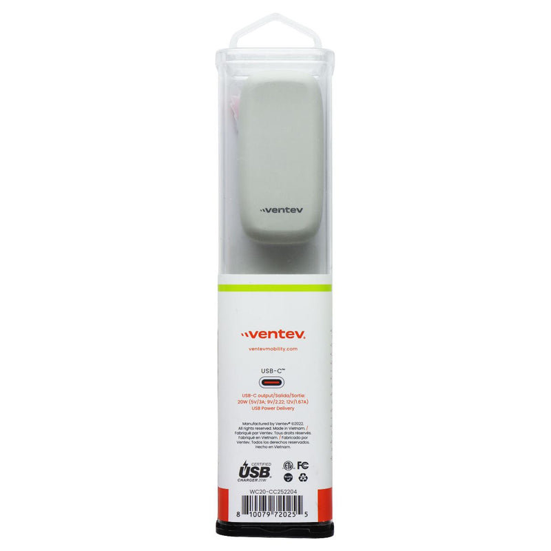 Ventev (20W) USB-C Port Wall Charger + USB-C (3.3-Ft) Charge Cable - White/Black