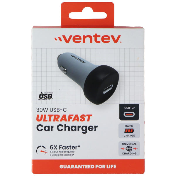 Ventev (30W) Single Port Ultra Fast USB-C Universal Car Charger - Gray/Black