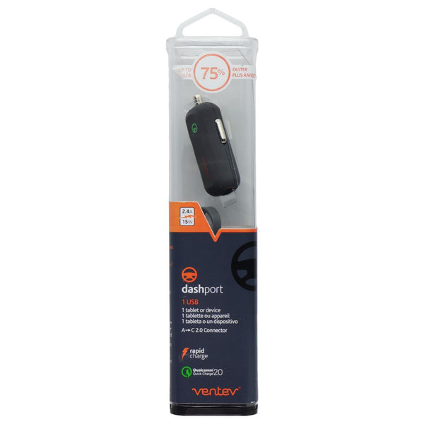 Ventev Dashport Mini Quick Charge 2.0 Car Charger with USB-C Cable - Gray