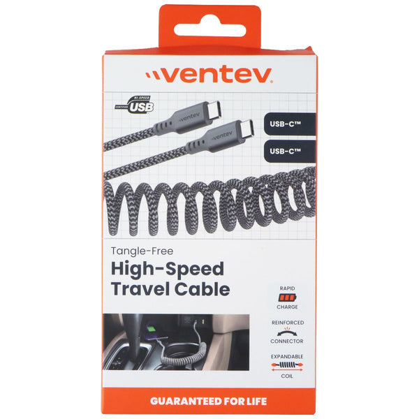 Ventev USB-C to USB-C Expandable Tangle Free High Speed Travel Cable - Gray