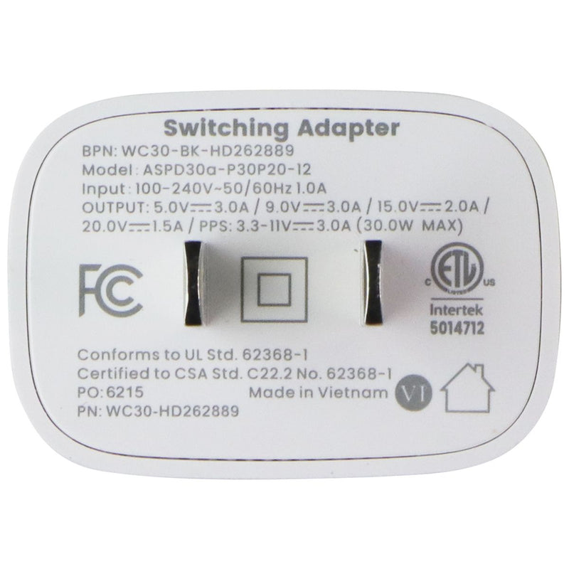 Ventev 30W Single Port USB-C Ultra Fast Wall Charger - White