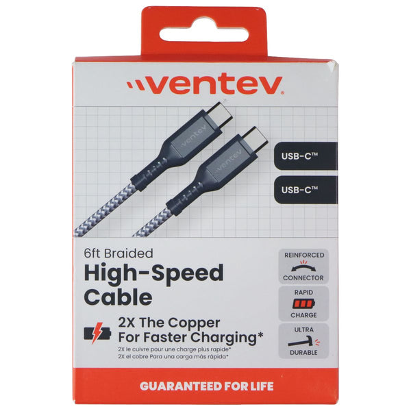 Ventev (6-Foot) USB-C to USB-C Braided High-Speed Cable - Black/Gray