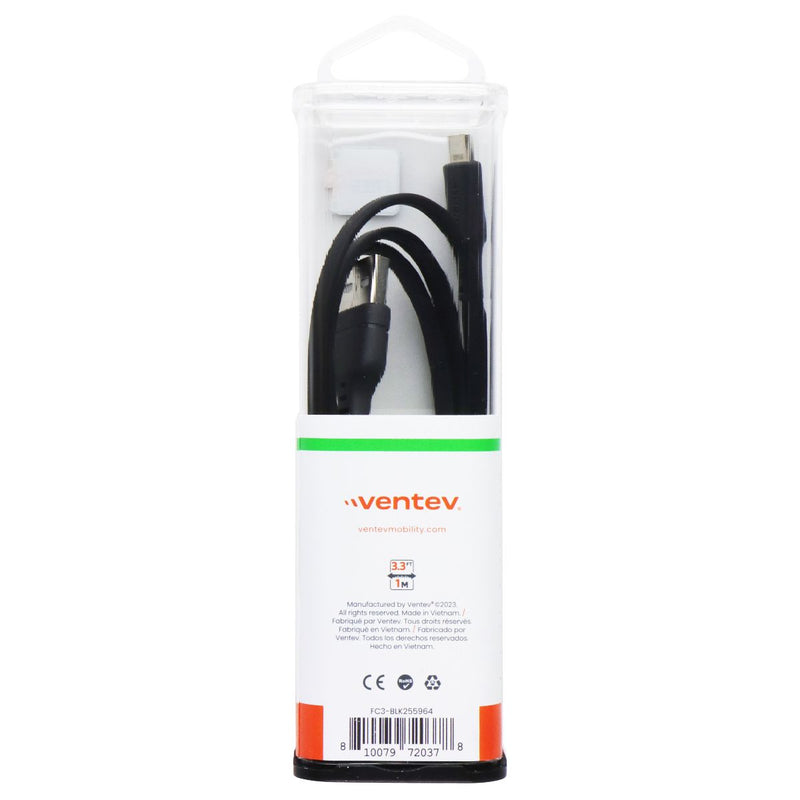 Ventev 3.3-Foot USB-A to USB-C Tangle Free Flat Cable - Black