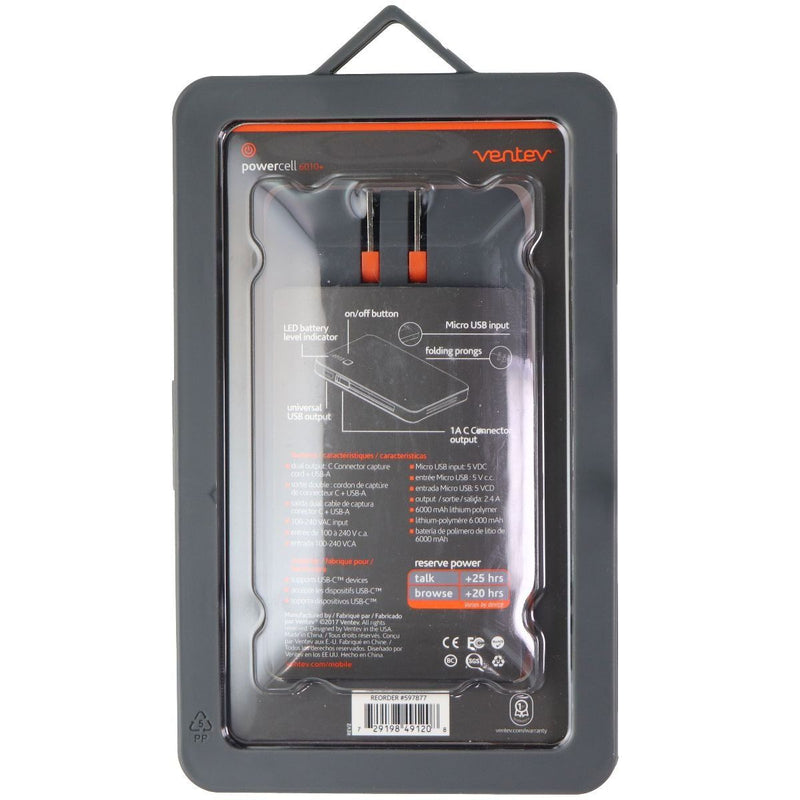 Ventev Powercell (6010+) Portable Charger External Battery Pack with USB-C Cable