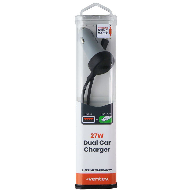 Ventev 27W Dual Car Charger (USB-A + USB-C) - Gray
