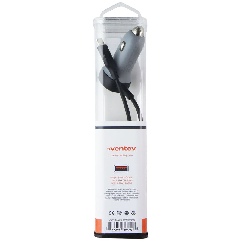 Ventev 27W Dual Car Charger (USB-A + USB-C) - Gray