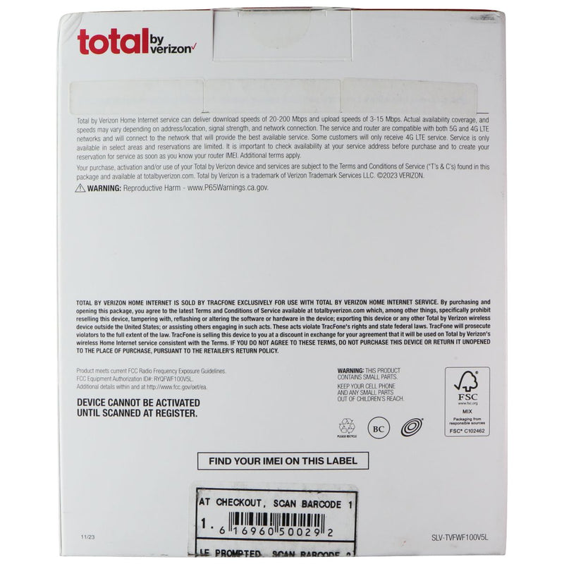 Total by Verizon 5G Home Internet All-in-One Router - White (SLV-TVFWF100V5L)