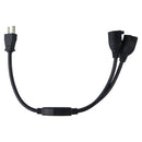 Well Shin 3 Prong Y Splitter Extension Cord - 1 Male to 2 Female - Black / 18-in